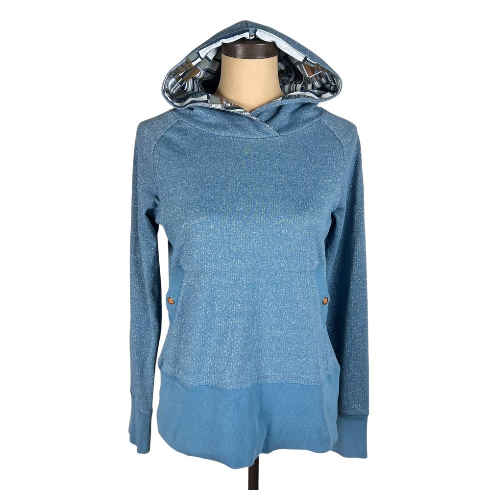 Burton Experience Hoodie Womens Small Blue Glitter Graphic Pullover Sweatshirt
